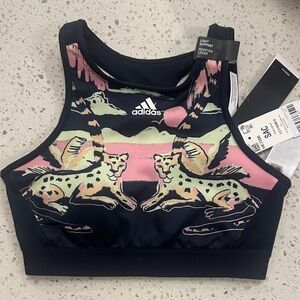 Adidas Black and Pink Leopard Print Sports Bra LS Farm B